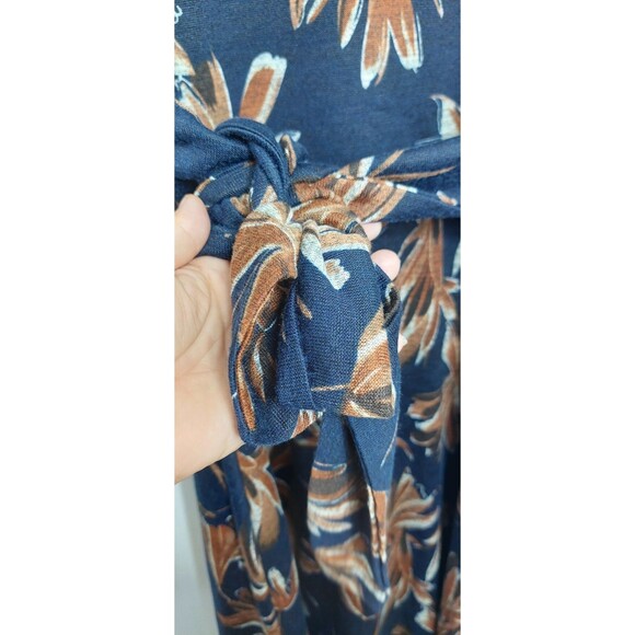 R&K Women's Size 14 Dress Midi Shift Blue Brown Floral Half Sleeve Fall - Picture 3 of 14